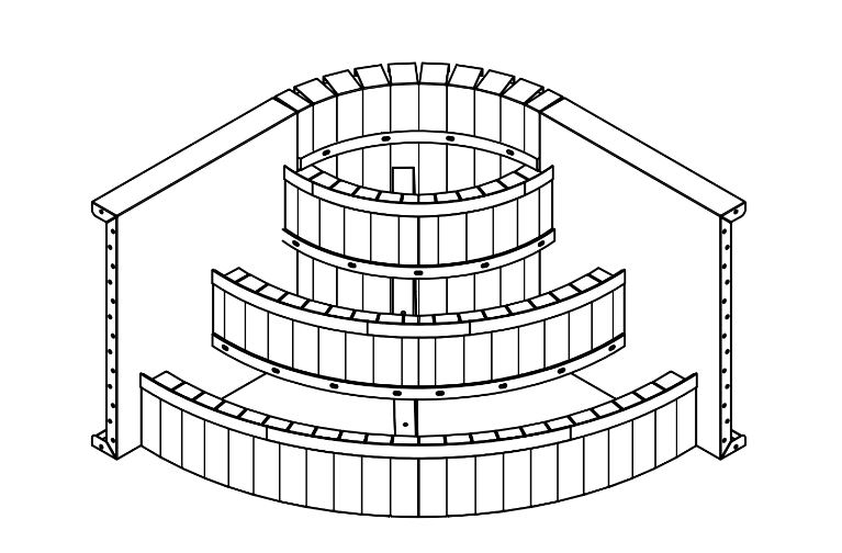 2' Radius Steel Wedding Cake Corner Step 42" (5' x 5')